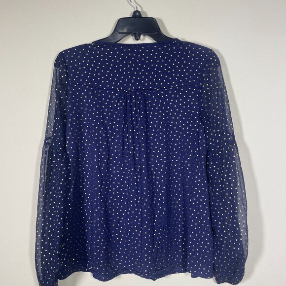 Boden Women's Long Sheer Sleeve Navy Gold Polka Dot Top Blouse 2 - Picture 4 of 5